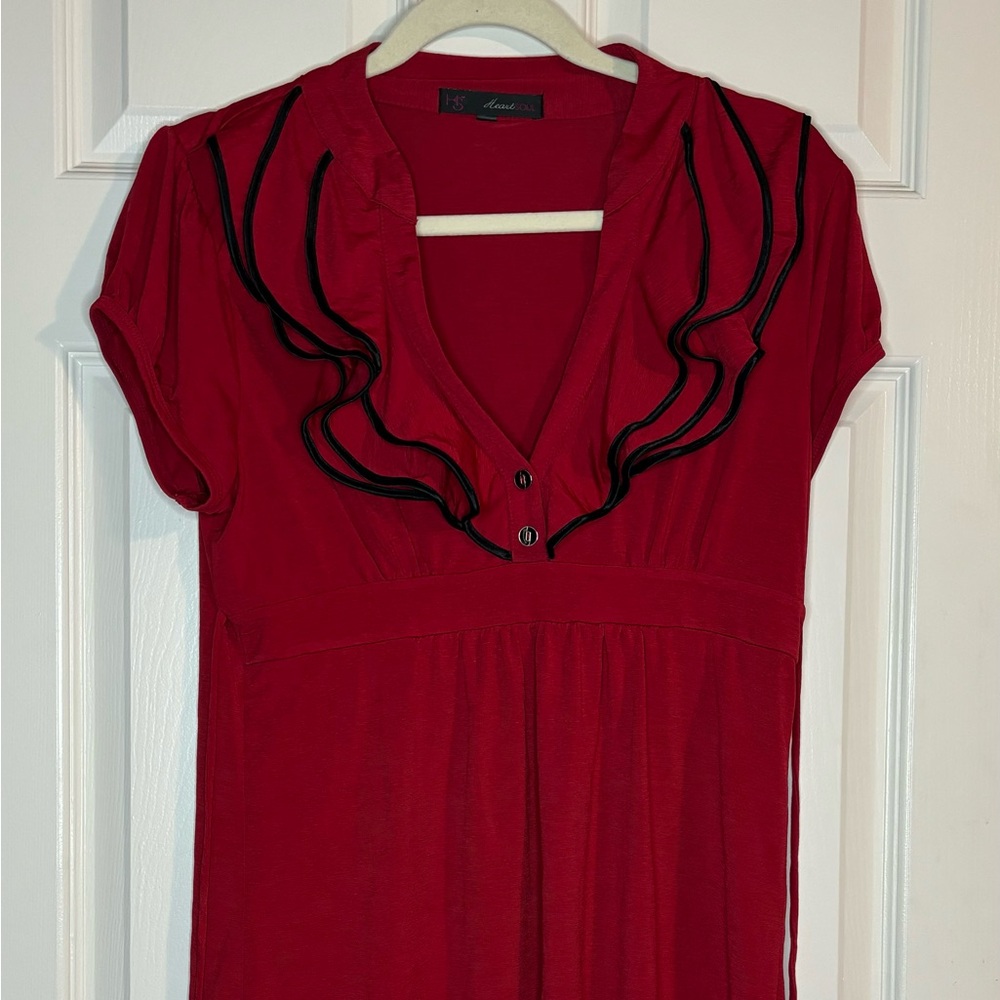 Heart and Soul Red Ruffled Top with black Trim Size XL